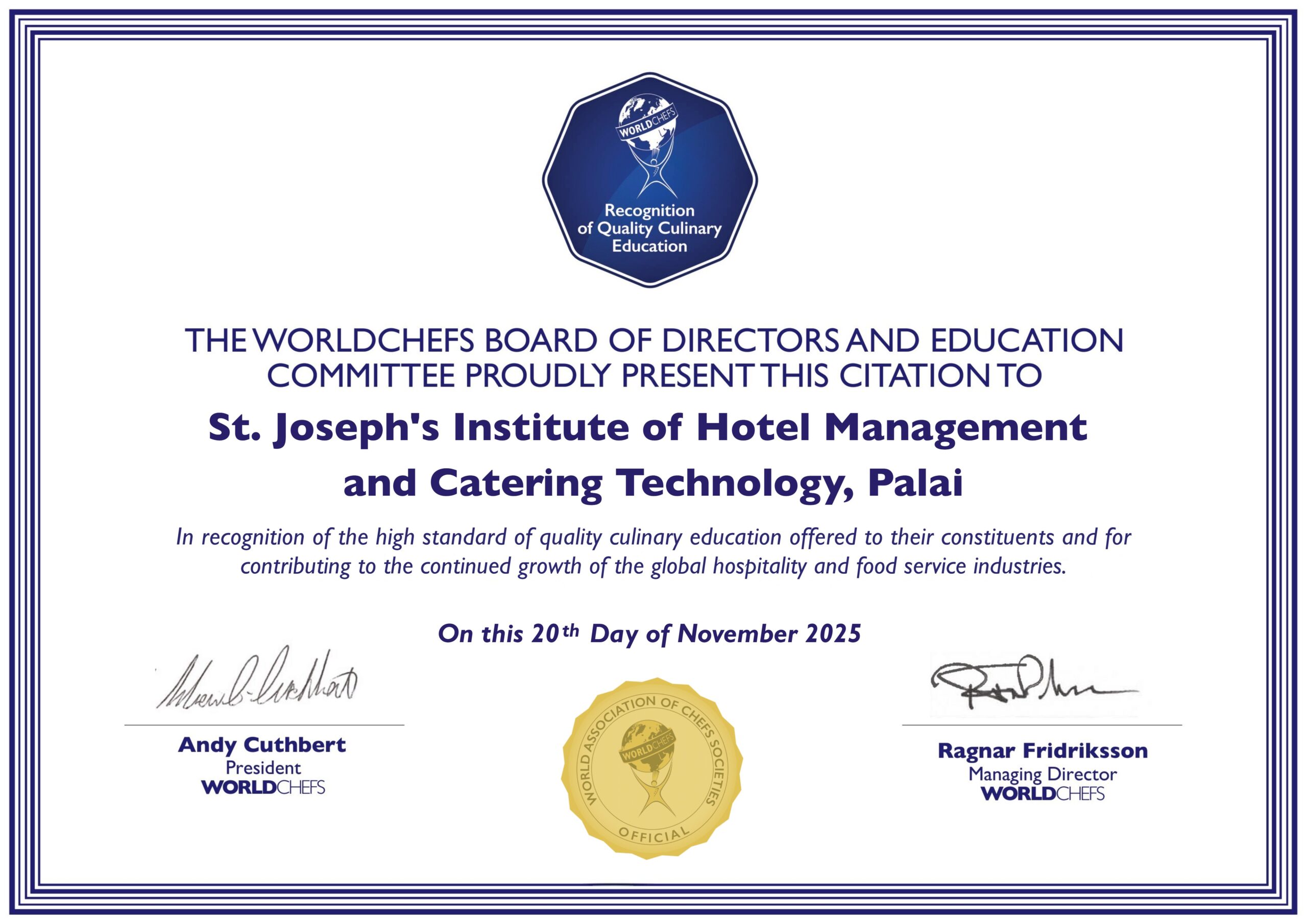 WACS International Recognition Certificate